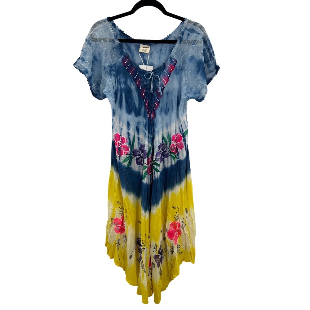 Exist Tie Dye Floral Hand Painted Swim Coverup Beach Rayon Dress One Free Size